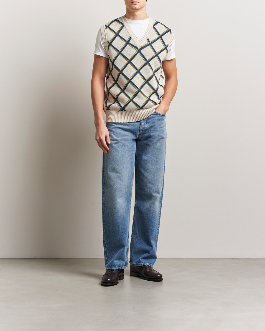 Heren | Truien | Palmes | Argyle Knitted Vest Off White