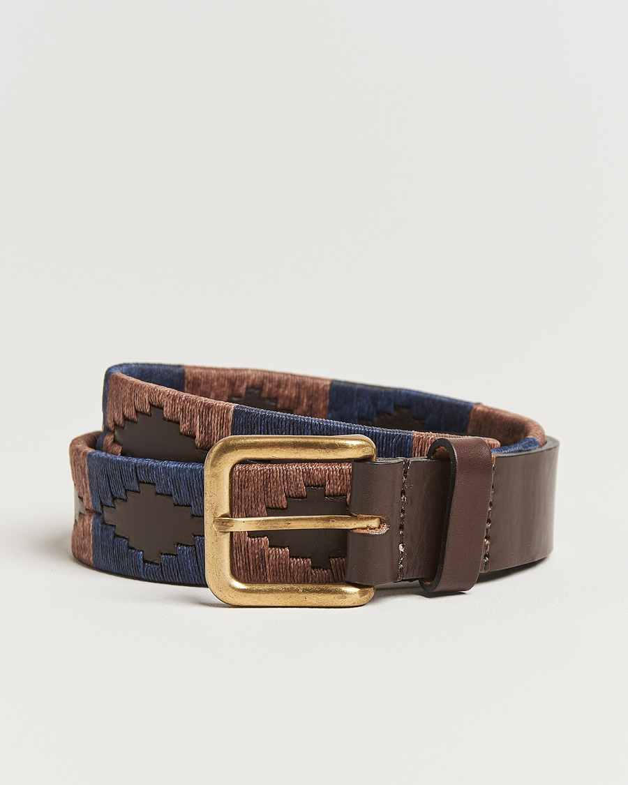 Heren | Riemen | Pampeano | Jefe Hand Stitched Classic Leather Belt 3,5cm Brown/Blue