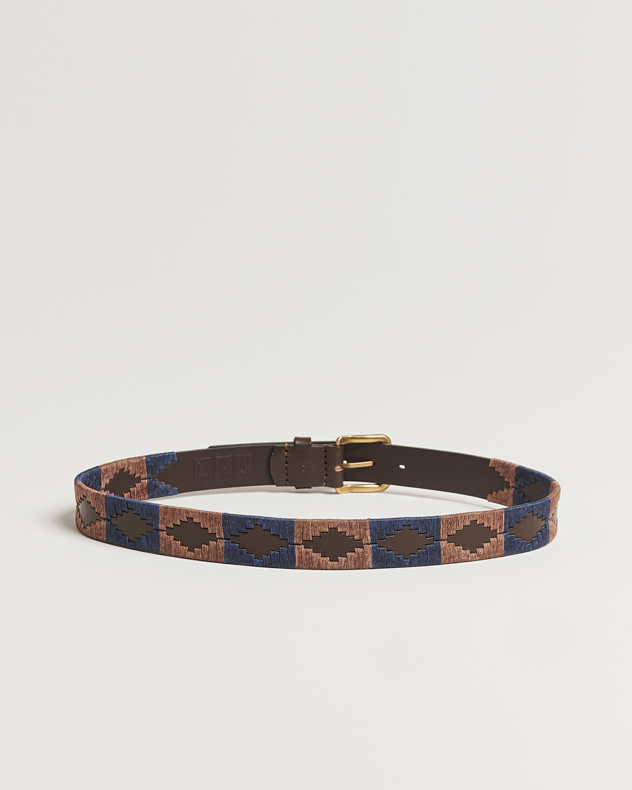 Heren | Riemen | Pampeano | Jefe Hand Stitched Classic Leather Belt 3,5cm Brown/Blue
