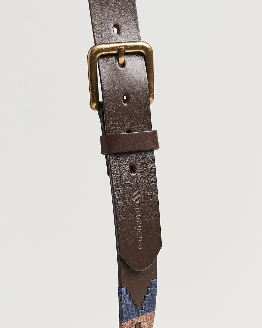 Heren | Riemen | Pampeano | Jefe Hand Stitched Classic Leather Belt 3,5cm Brown/Blue