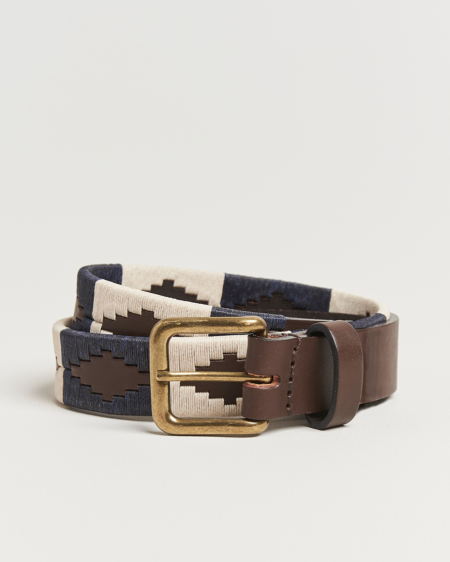 Heren | Riemen | Pampeano | Jugadoro Hand Stitched Classic Leather Belt 3,5cm Blue/White