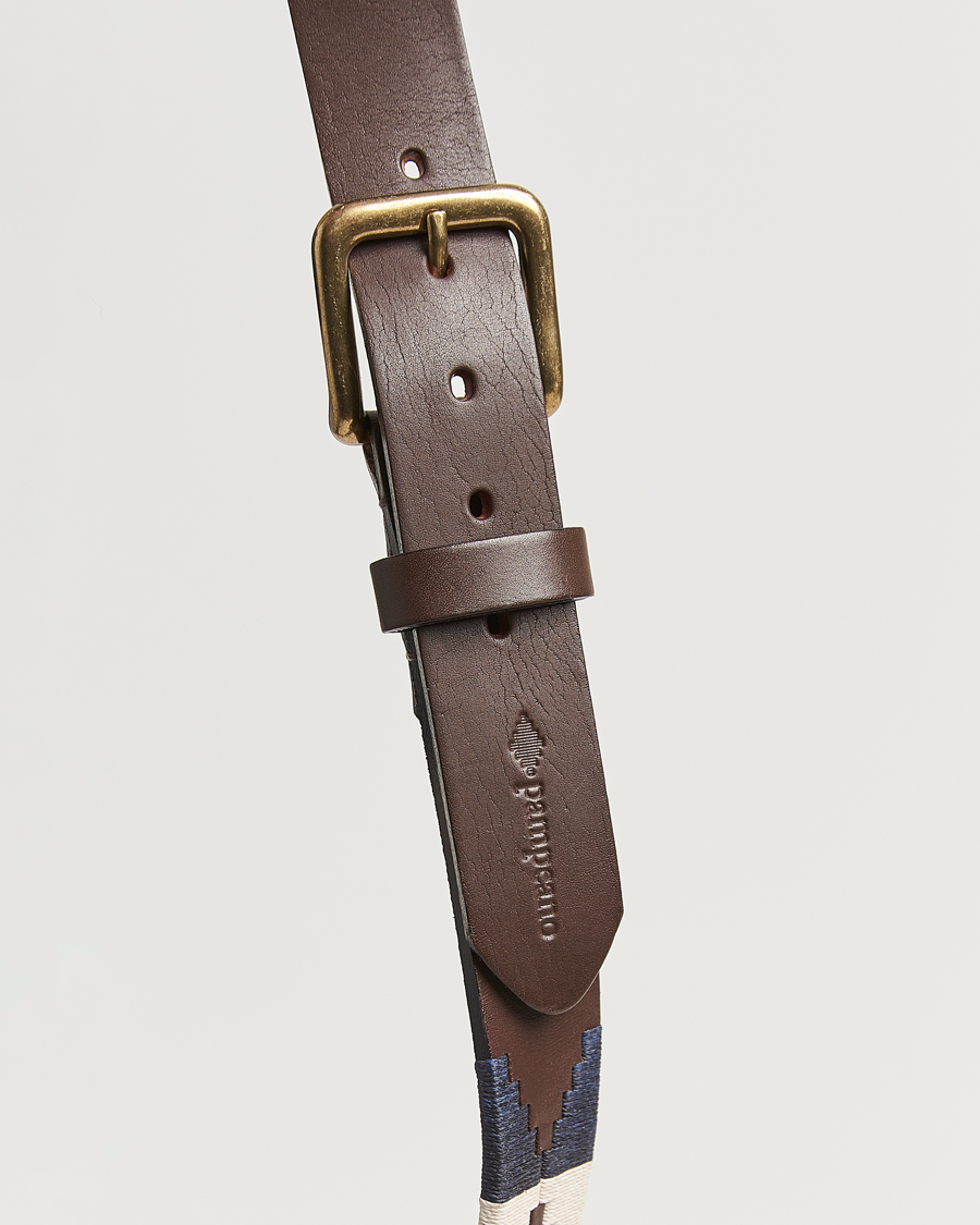 Heren | Riemen | Pampeano | Jugadoro Hand Stitched Classic Leather Belt 3,5cm Blue/White