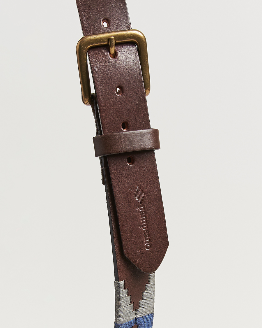 Heren | Riemen | Pampeano | Roca Hand Stitched Classic Leather Belt 3,5cm Blue/Grey/White
