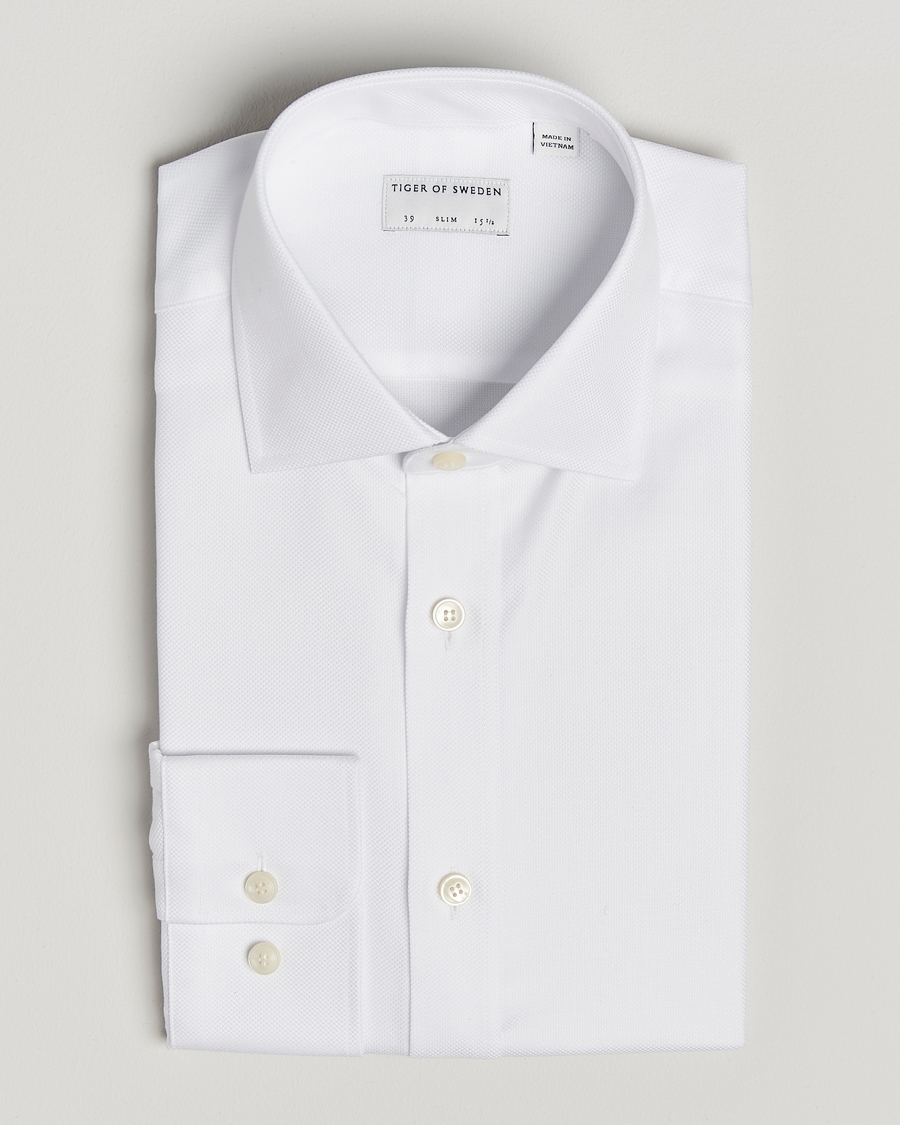 Heren | Overhemden | Tiger of Sweden | Adley Structured Slim Fit Cut Away Shirt White