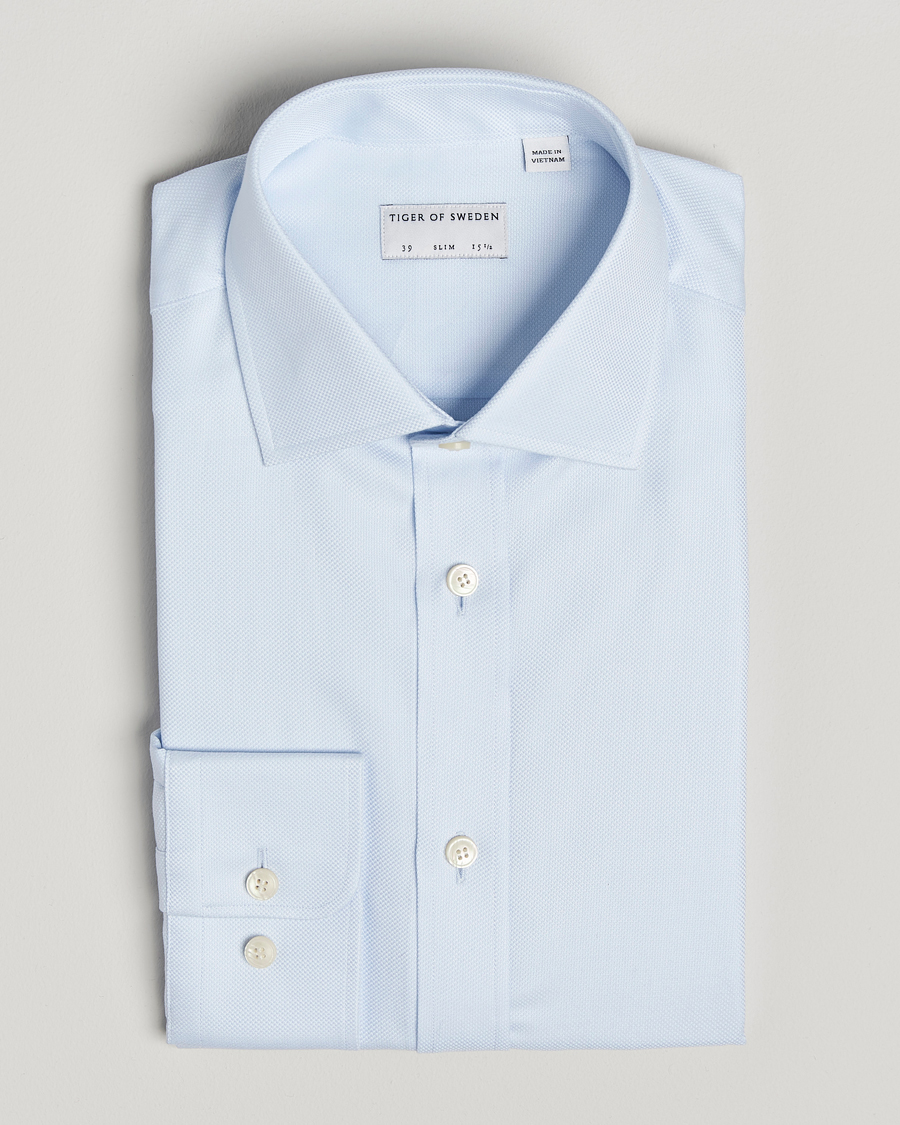 Heren | Overhemden | Tiger of Sweden | Adley Structured Slim Fit Cut Away Shirt Light Blue