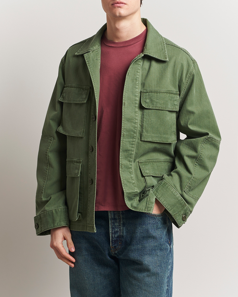Homme | Chemises | Jeanerica | Luc Herringbone Overshirt Chevron Green