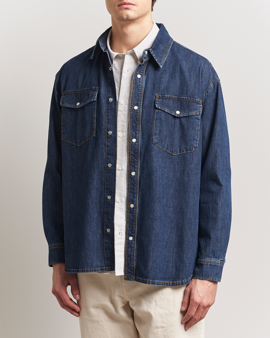 Heren | Overhemden | Jeanerica | Arno Denim Shirt Dark Blue Vintage