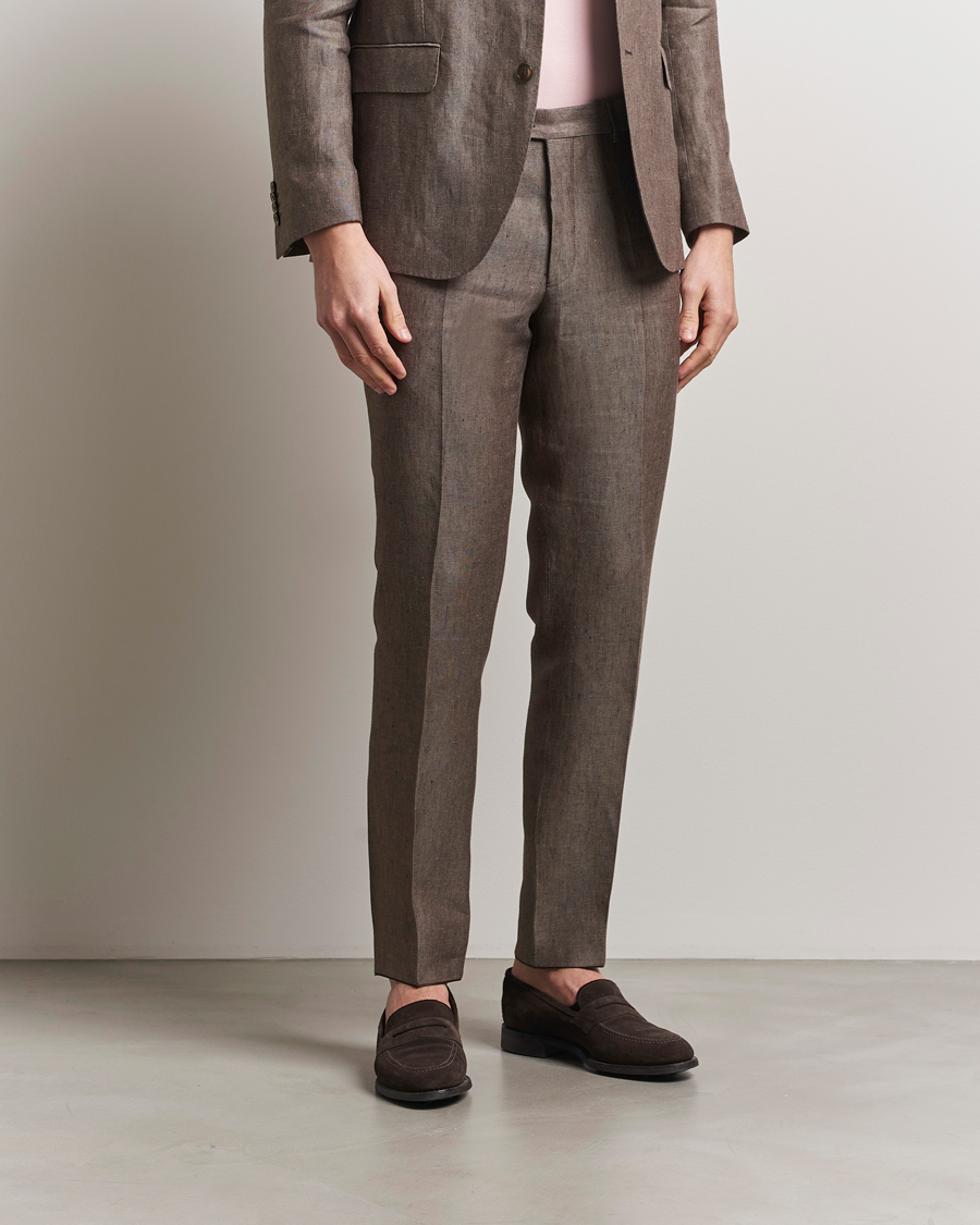 Heren | Broeken | Oscar Jacobson | Denz Linen Trousers Brown