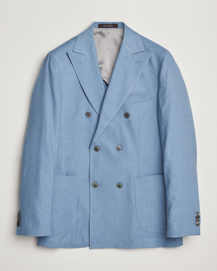 Heren | Blazers | Oscar Jacobson | Farris Patch Soft DB Linen Blazer Light Blue