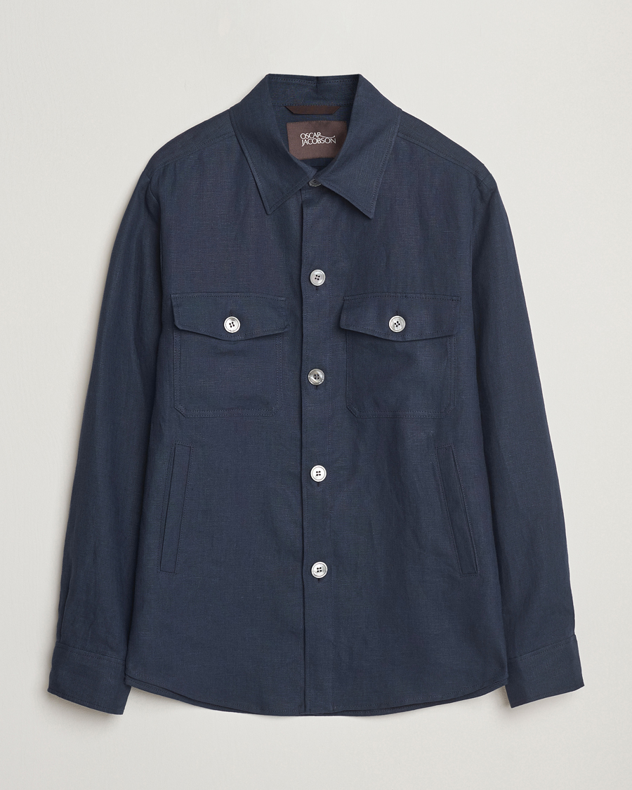 Heren | Overhemden | Oscar Jacobson | Maverick Linen Shirt Jacket Navy