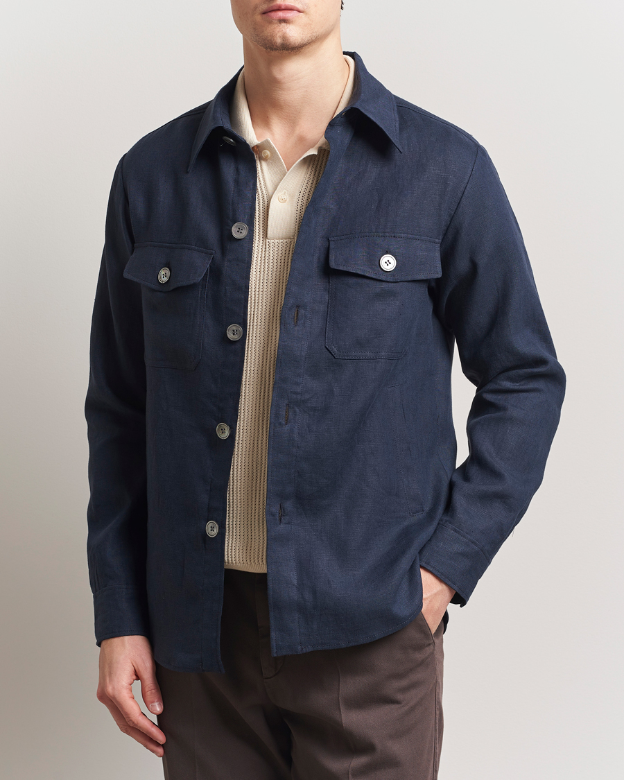 Heren | Overhemden | Oscar Jacobson | Maverick Linen Shirt Jacket Navy
