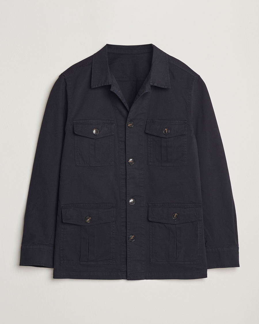 Homme | Chemises | Oscar Jacobson | Safari Cotton Shirt Jacket Navy
