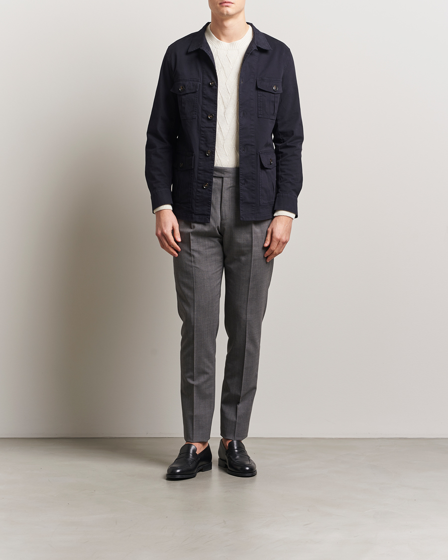 Homme | Chemises | Oscar Jacobson | Safari Cotton Shirt Jacket Navy
