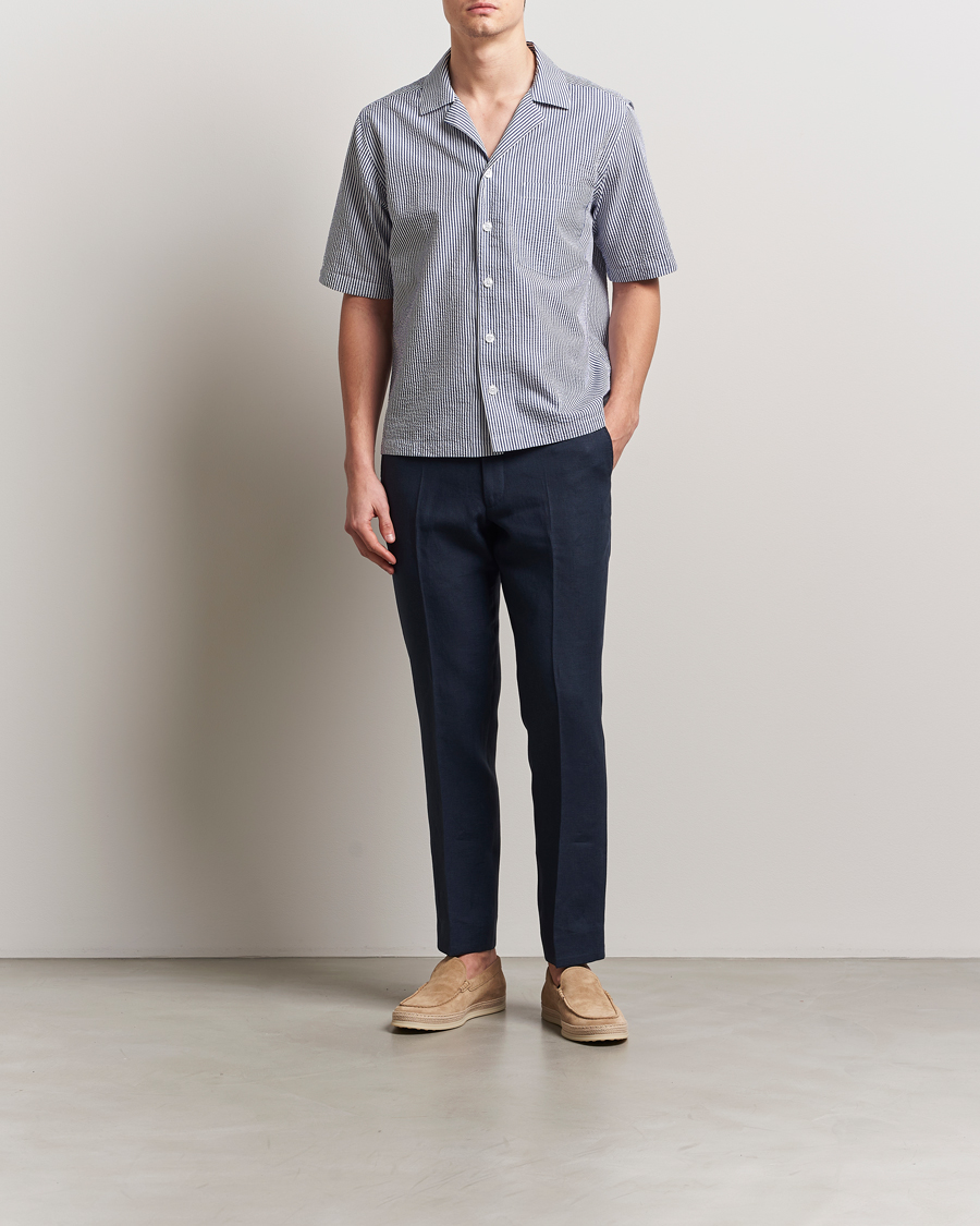 Homme | Pantalons | Oscar Jacobson | Dandy Linen Trousers Navy