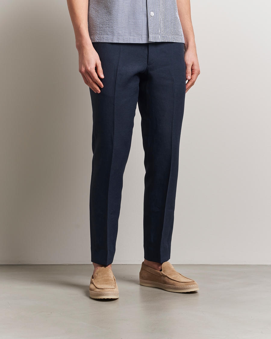 Homme | Pantalons | Oscar Jacobson | Dandy Linen Trousers Navy