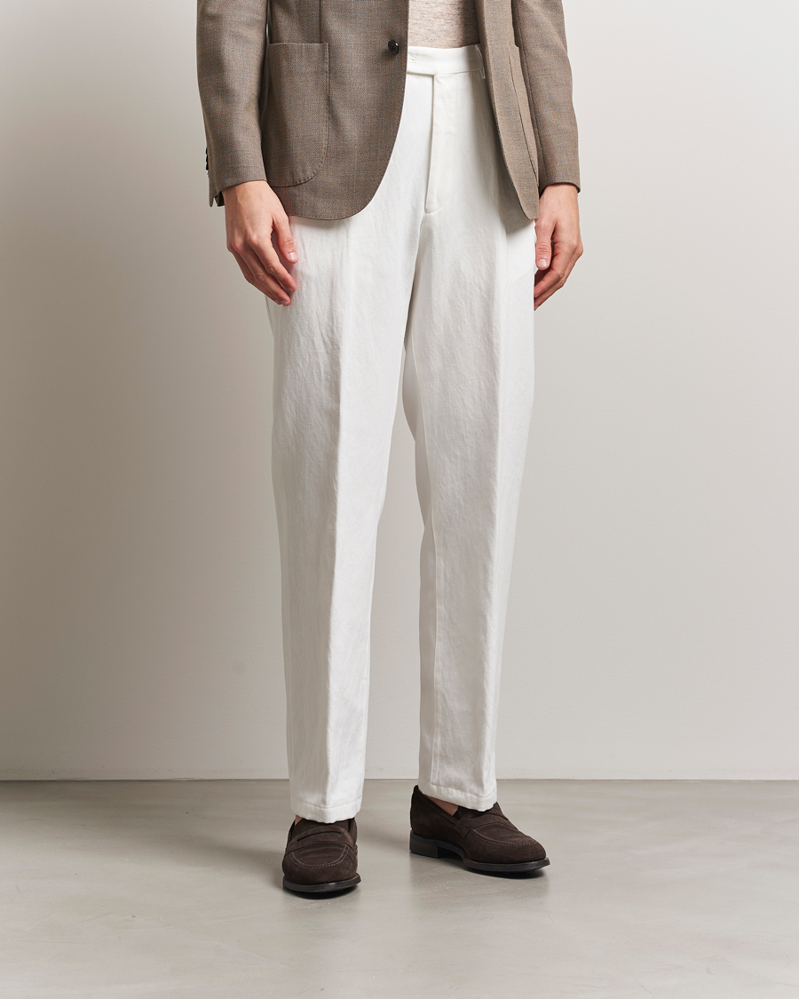 Homme | Pantalons | Oscar Jacobson | Del Cotton/Linen Trousers White