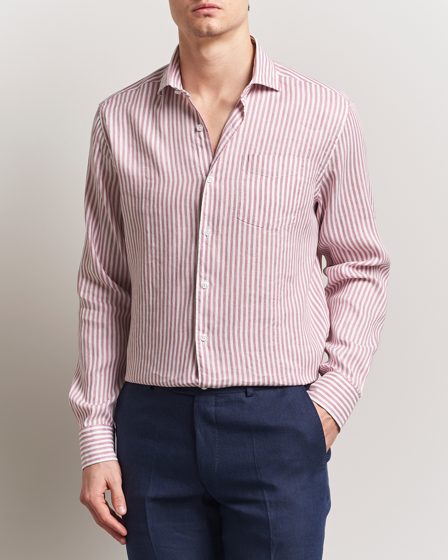 Heren | Overhemden | Oscar Jacobson | Wide Spread Linen/Cotton Venetian Stripe Shirt Red