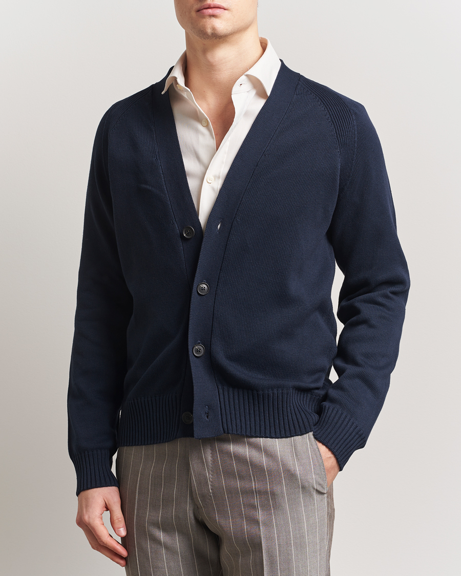 Heren | Truien | Oscar Jacobson | Hover Cotton Cardigan Navy
