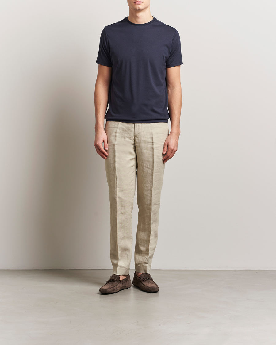 Heren | T-shirts | Oscar Jacobson | Kim Cotton/Tencel T-Shirt Navy