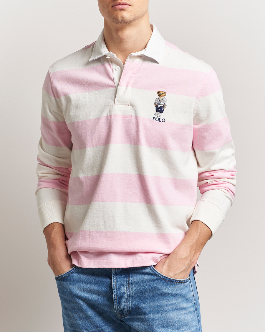 Heren | Truien | Polo Ralph Lauren | Striped Rugby Varsity Bear Pink/White