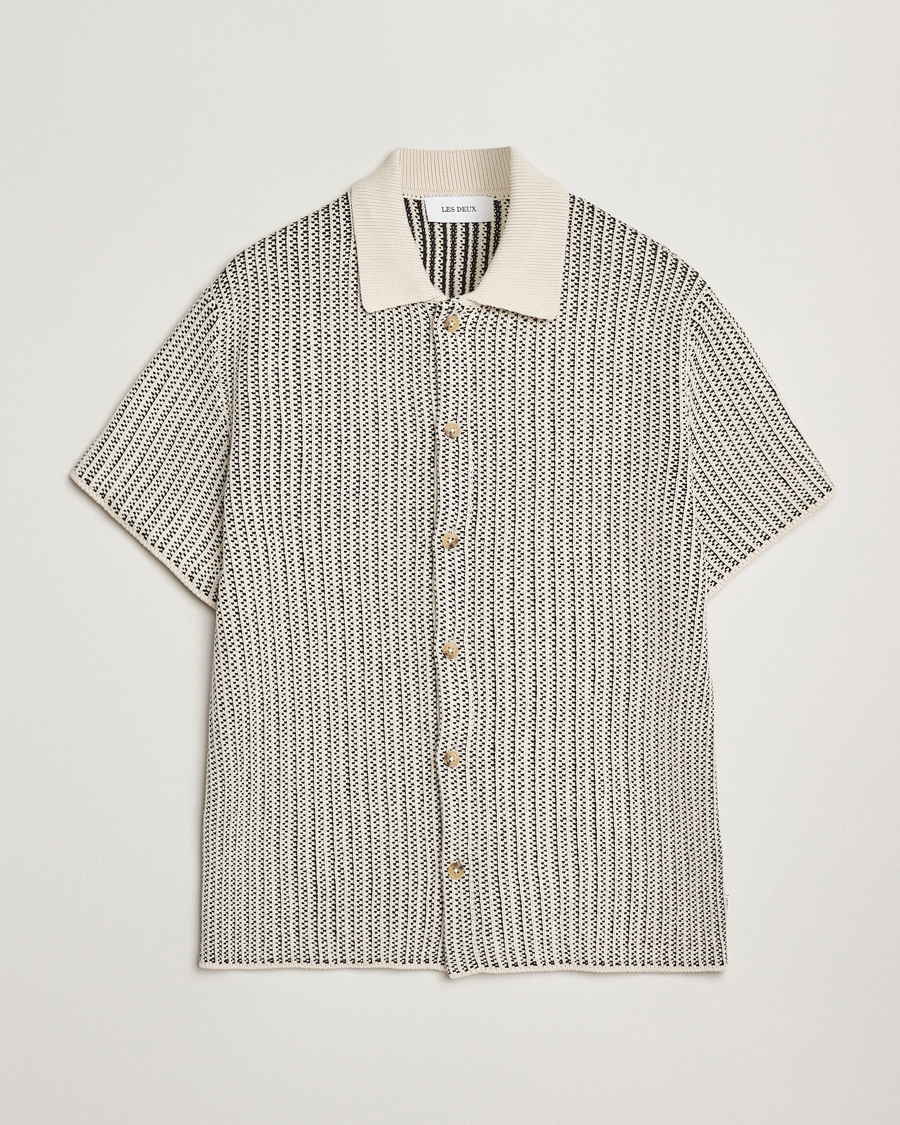 Homme | Chemises | LES DEUX | Easton Knitted Short Sleeve Shirt Ivory/Black