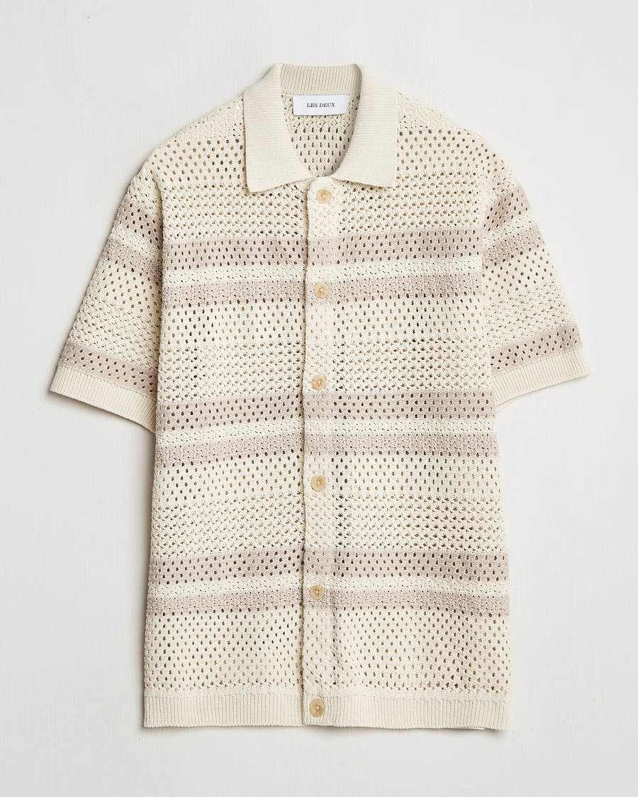 Heren | Overhemden | LES DEUX | Gianni Striped Knitted Short Sleeve Shirt Ivory