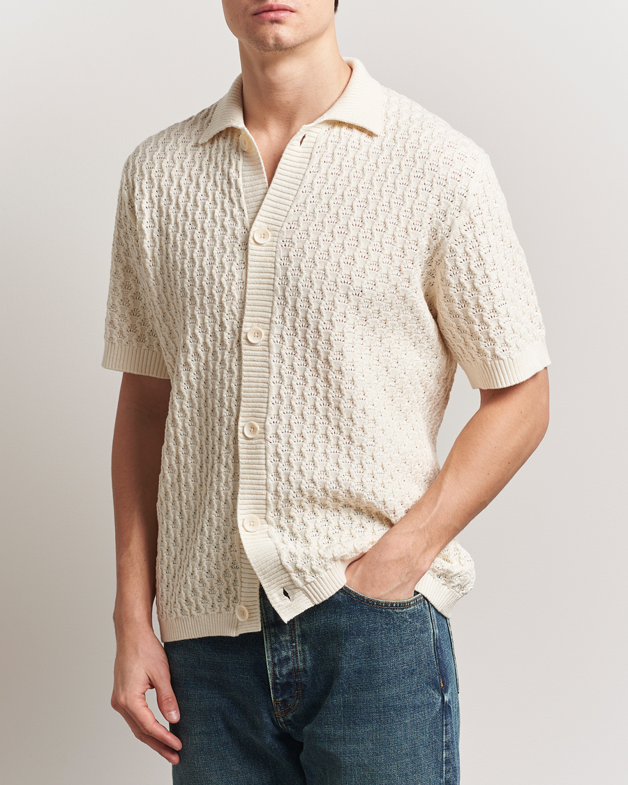 Homme | Chemises | LES DEUX | Gespertus Knitted Short Sleeve Shirt Ivory