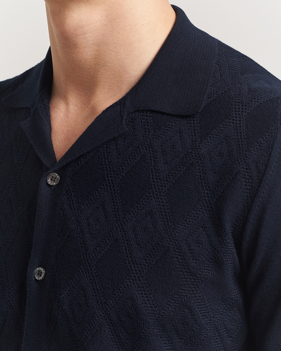 Heren | Overhemden | Altea | Jacquard Knit Camp Shirt Navy