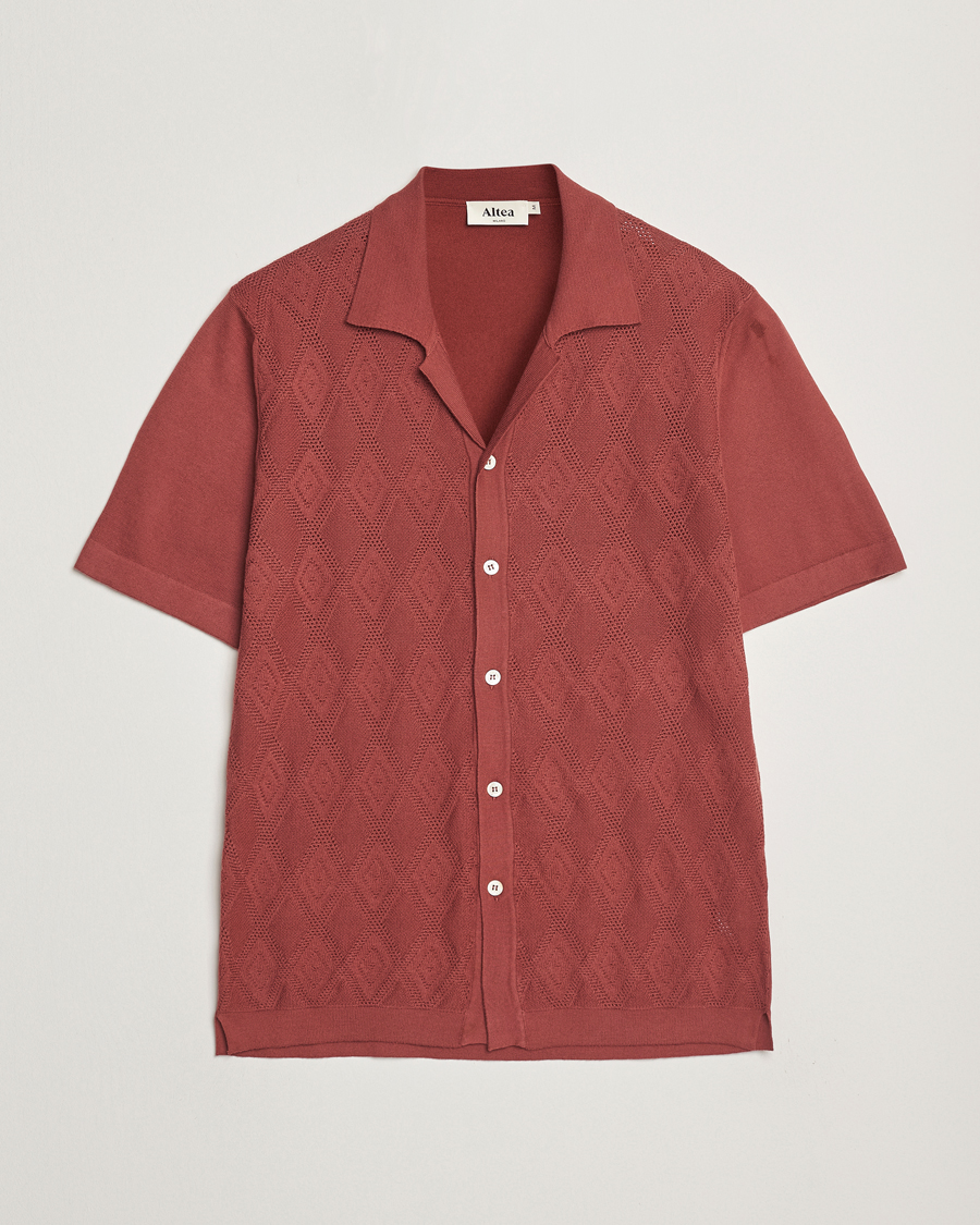 Heren | Overhemden | Altea | Jacquard Knit Camp Shirt Burgundy