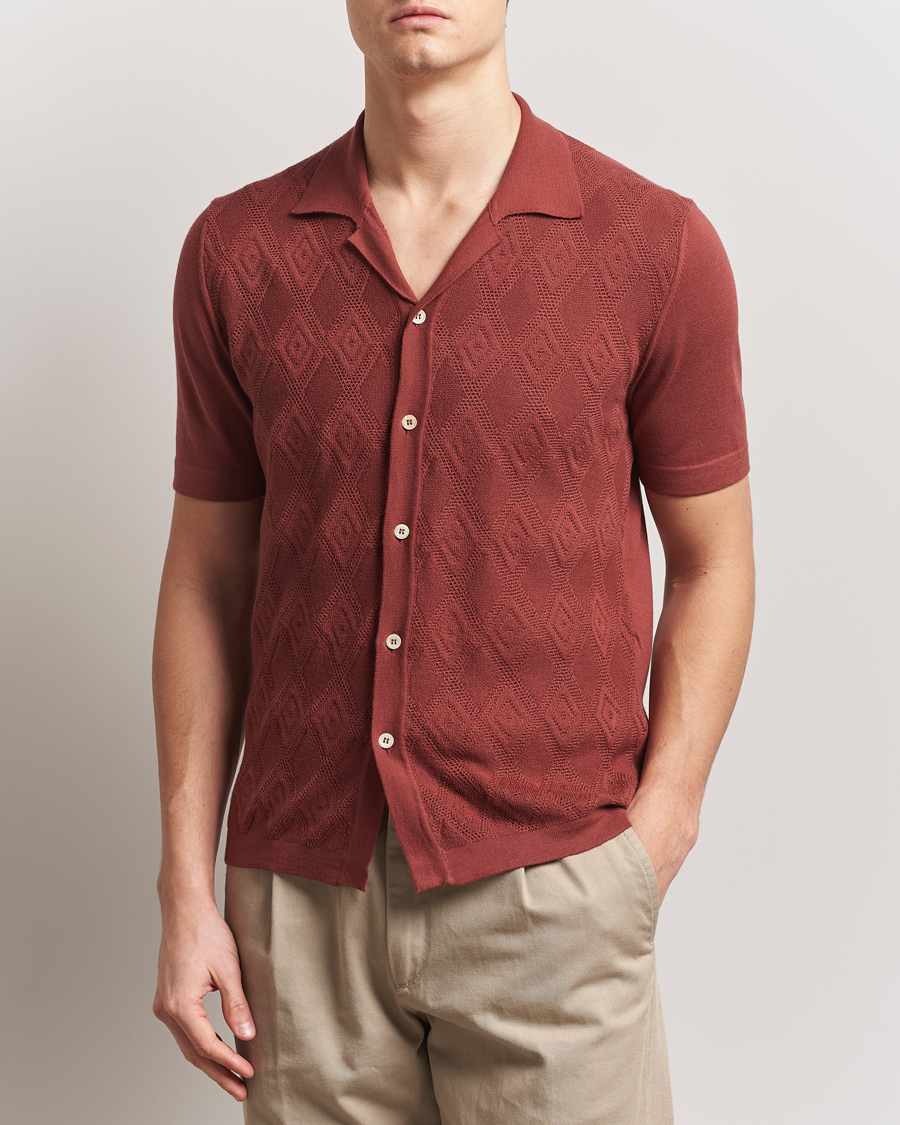 Heren | Overhemden | Altea | Jacquard Knit Camp Shirt Burgundy