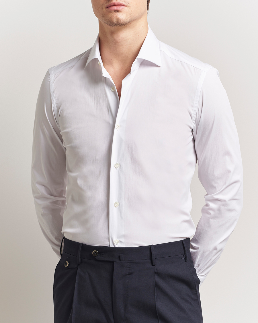 Homme | Chemises | Mazzarelli | Soft Cotton Cut Away Shirt White