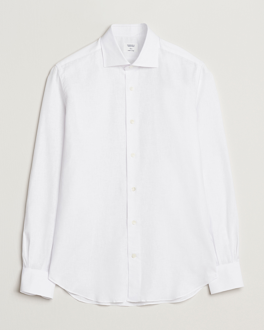 Heren | Overhemden | Mazzarelli | Soft Linen Cut Away Shirt White