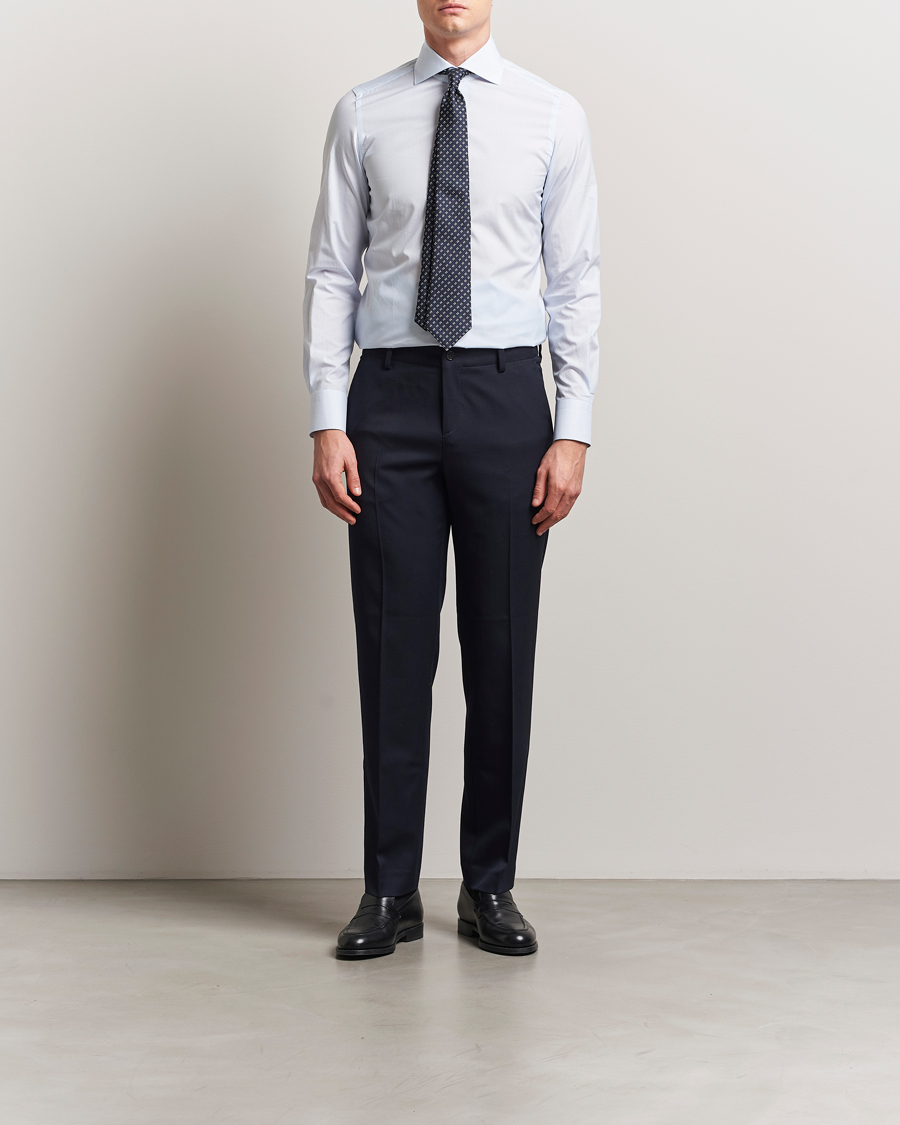 Homme | Chemises | Finamore Napoli | Milano Slim Zephyr Stripe Shirt Light Blue