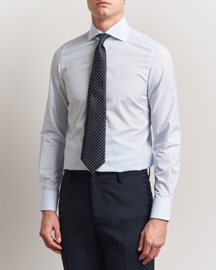 Homme | Chemises | Finamore Napoli | Milano Slim Zephyr Stripe Shirt Light Blue