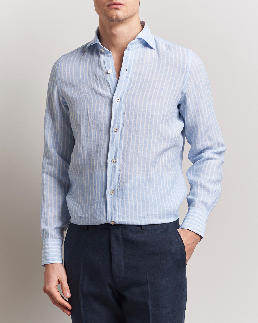 Homme | Chemises | Finamore Napoli | Gaeta Linen Shirt Blue Stripe