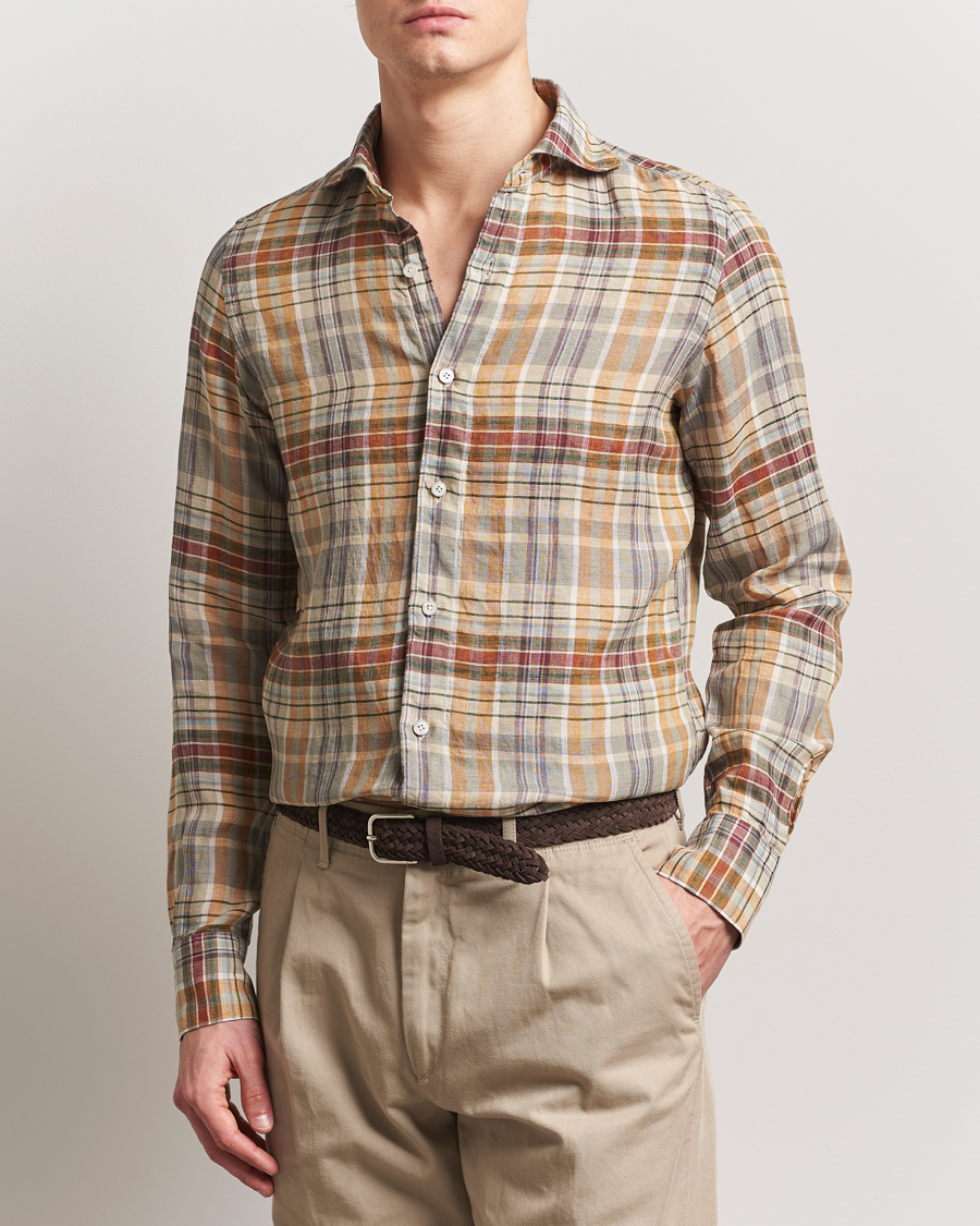 Homme | Chemises | Finamore Napoli | Gaeta Linen Shirt Beige Check