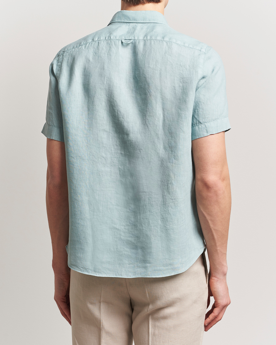 Heren | Overhemden | Finamore Napoli | Linen Short Sleeve Sport Shirt Teal