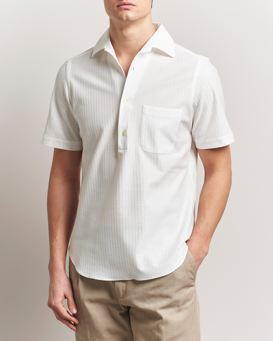 Heren | Overhemden | Finamore Napoli | Vico Jersey Short Sleeve Polo White