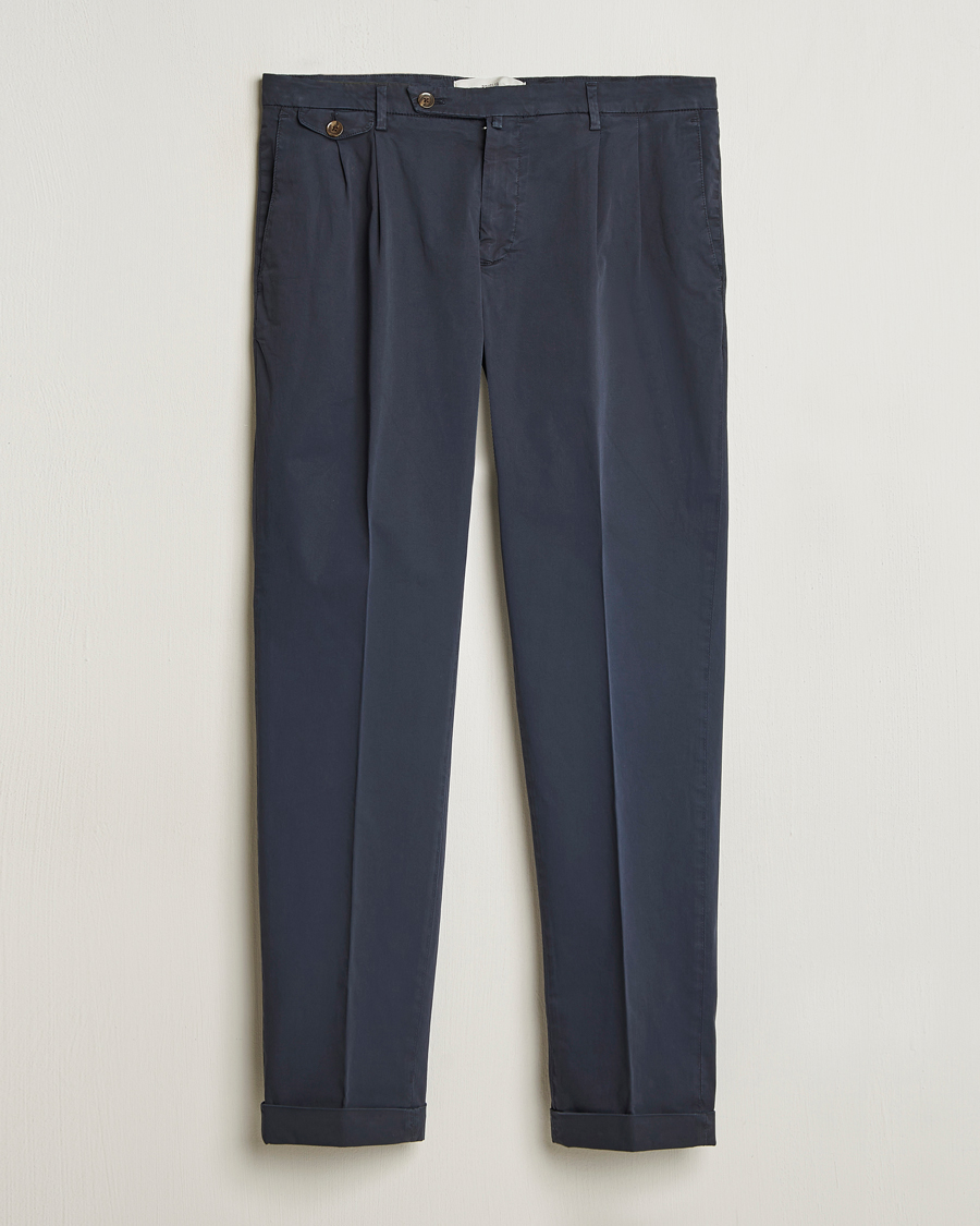 Homme | Pantalons | Briglia 1949 | Easy Fit Pleated Cotton Stretch Chino Navy
