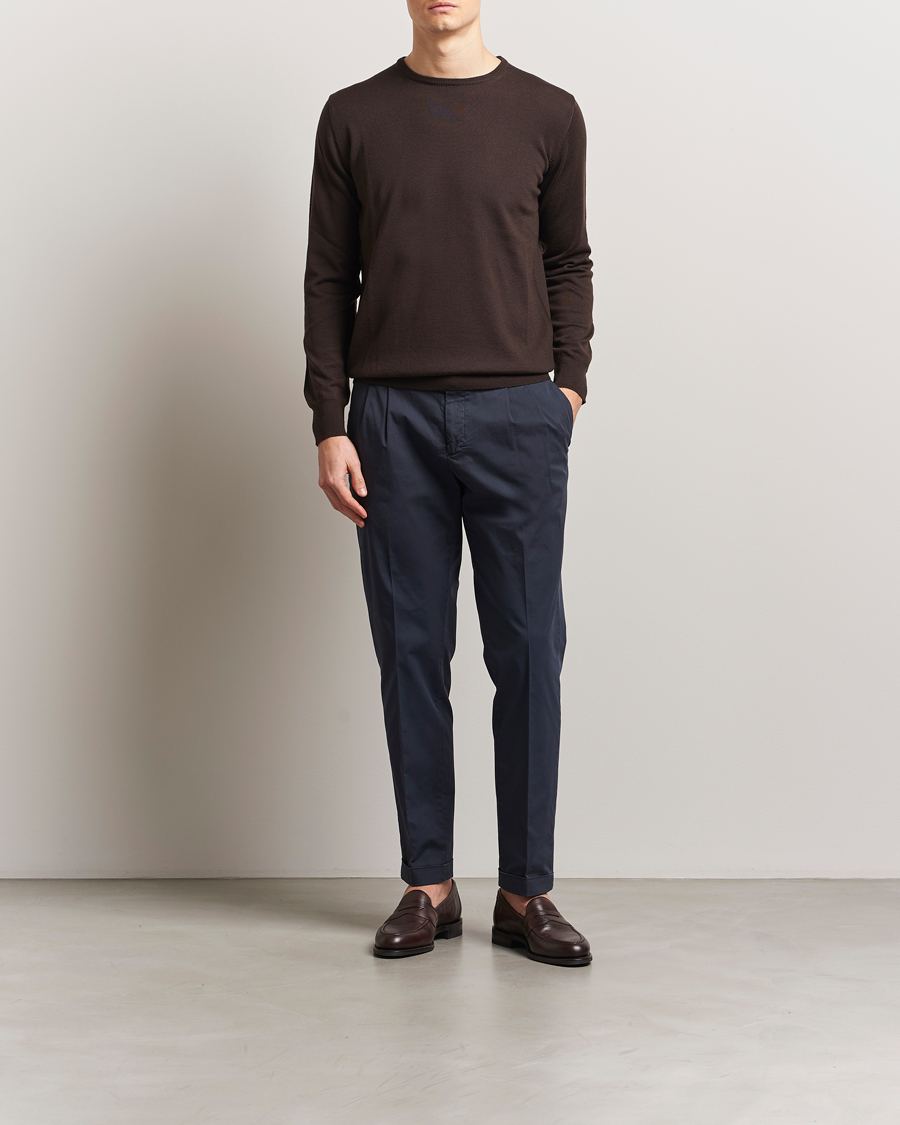 Homme | Pantalons | Briglia 1949 | Easy Fit Pleated Cotton Stretch Chino Navy