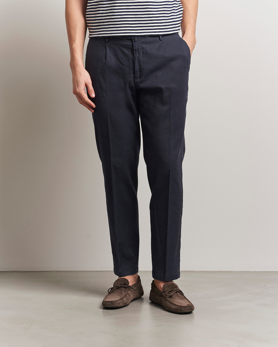 Heren | Broeken | Briglia 1949 | Pleated Linen Trousers Navy