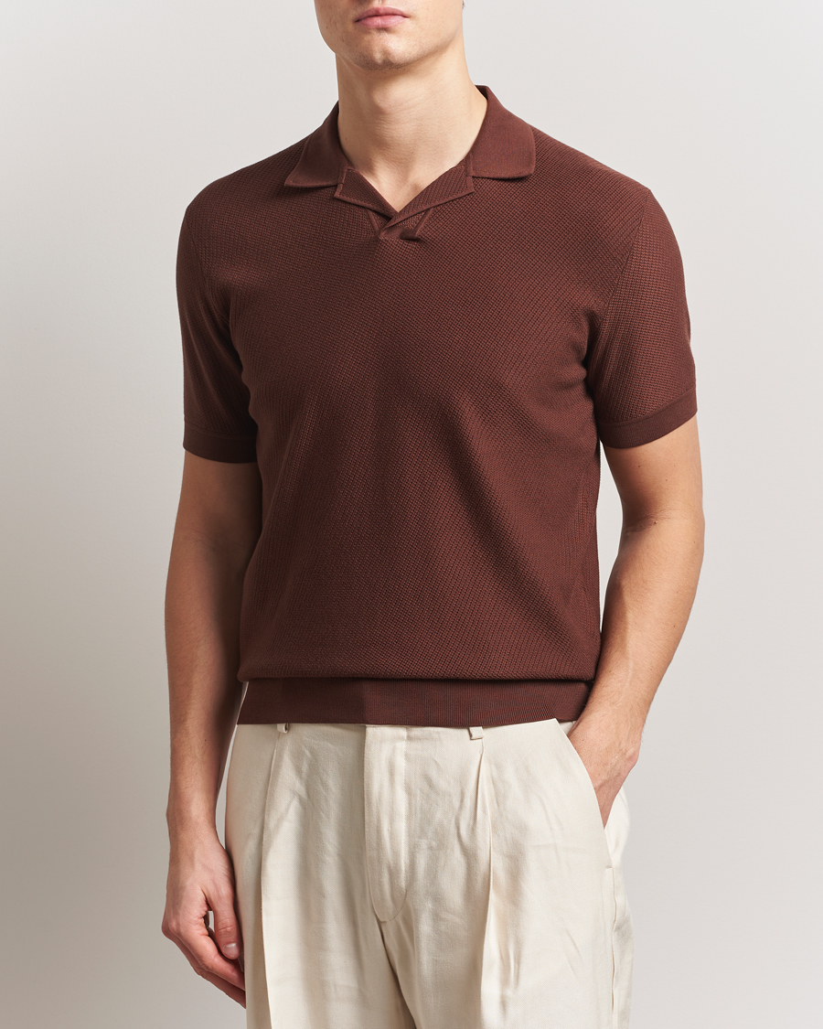 Heren | Polo's | Brioni | Short Sleeve Sea Island Knitted Polo Brown