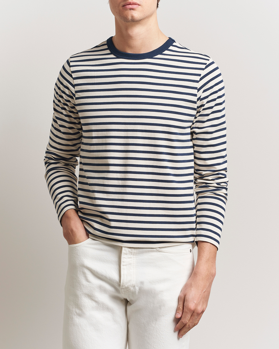 Homme | T-shirts | Merz b. Schwanen | Relaxed Fit Striped Long Sleeve T-Shirt Ink/Nature