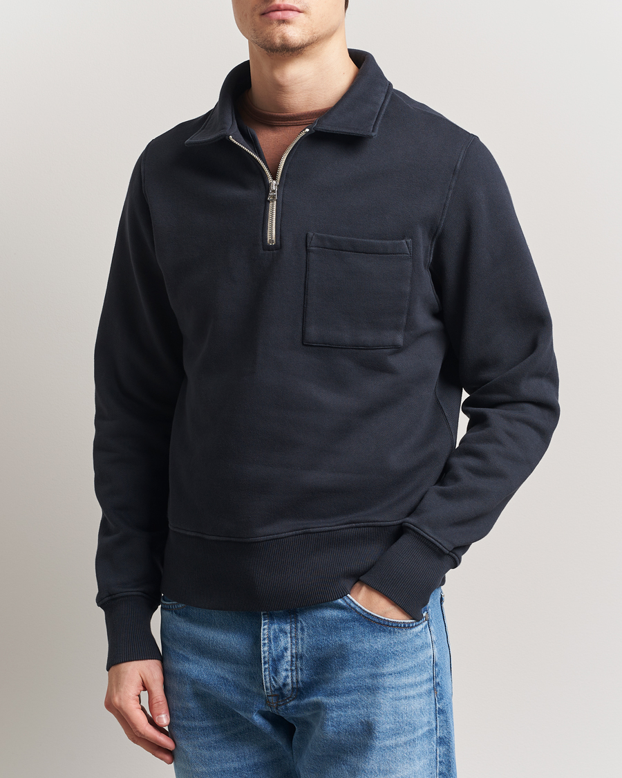 Homme | Pulls Et Tricots | Merz b. Schwanen | Relaxed Fit Vintage Fleece Half Zip Sweat Charcoal