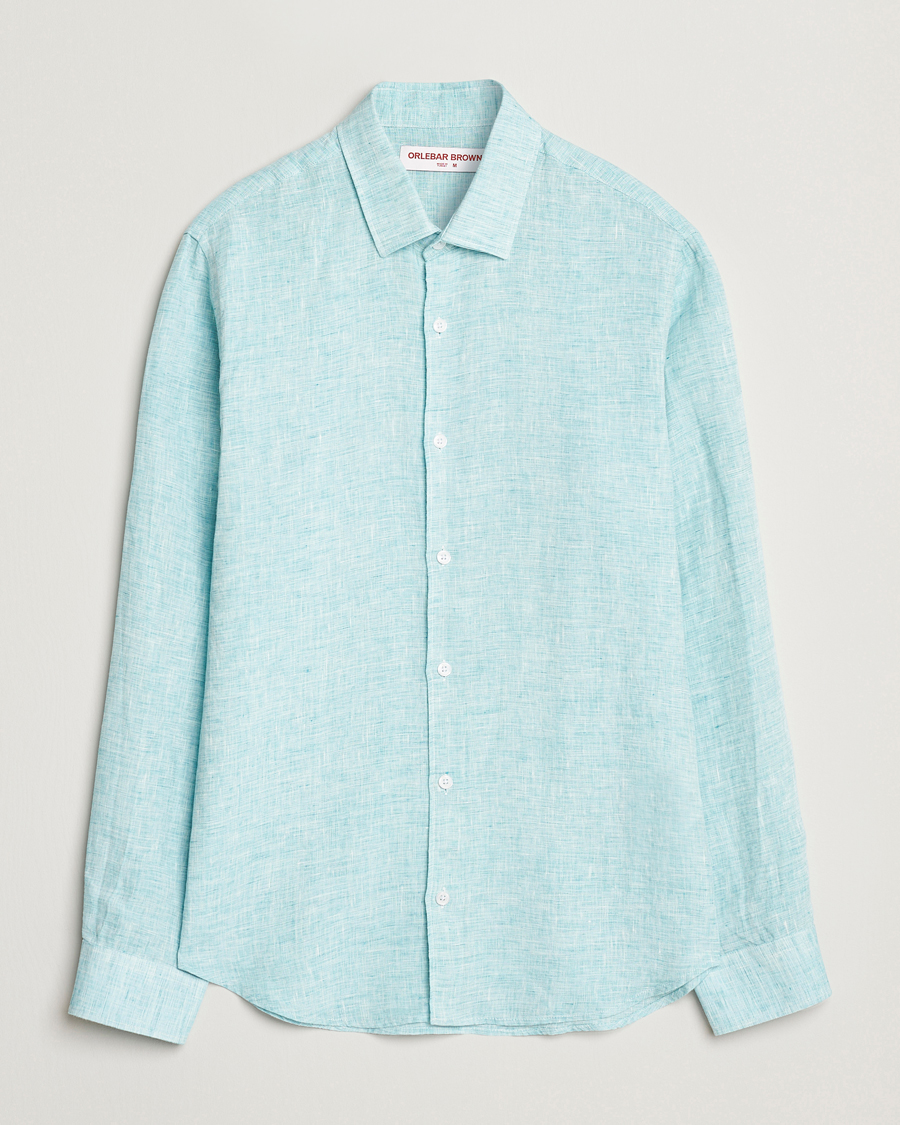 Heren | Overhemden | Orlebar Brown | Giles Long Sleeve Linen Shirt Aqua Blue/White