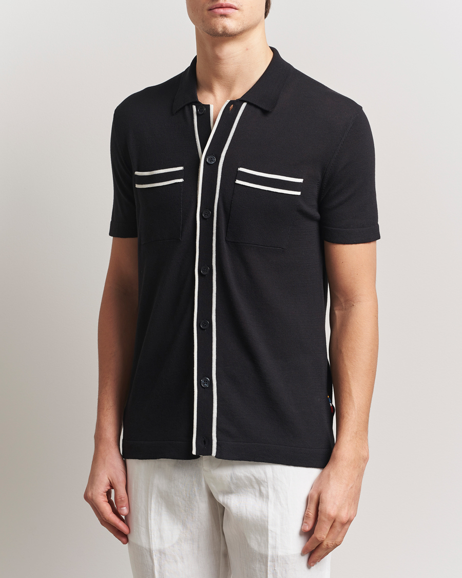 Homme | Chemises | Orlebar Brown | Keeling Silk/Cotton Knitted Shirt Black/White Sand