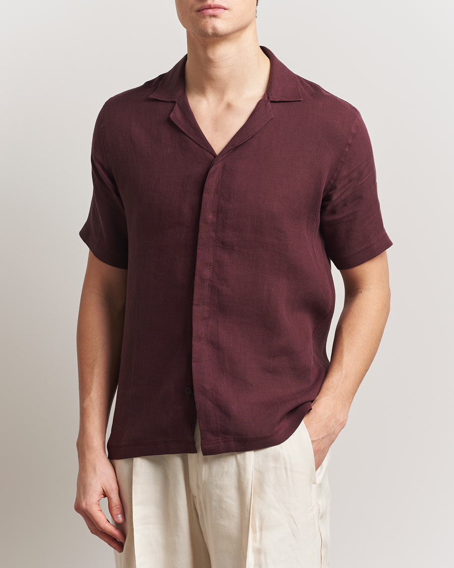Homme | Chemises | Orlebar Brown | Maitan II Short Sleeve Linen Shirt Damson