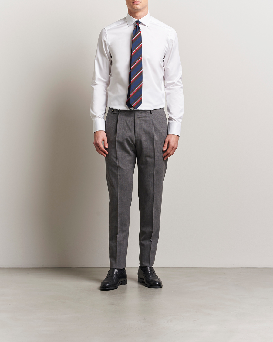 Heren | Overhemden | Stenströms | Silmline Contrast Cotton Twill Shirt White