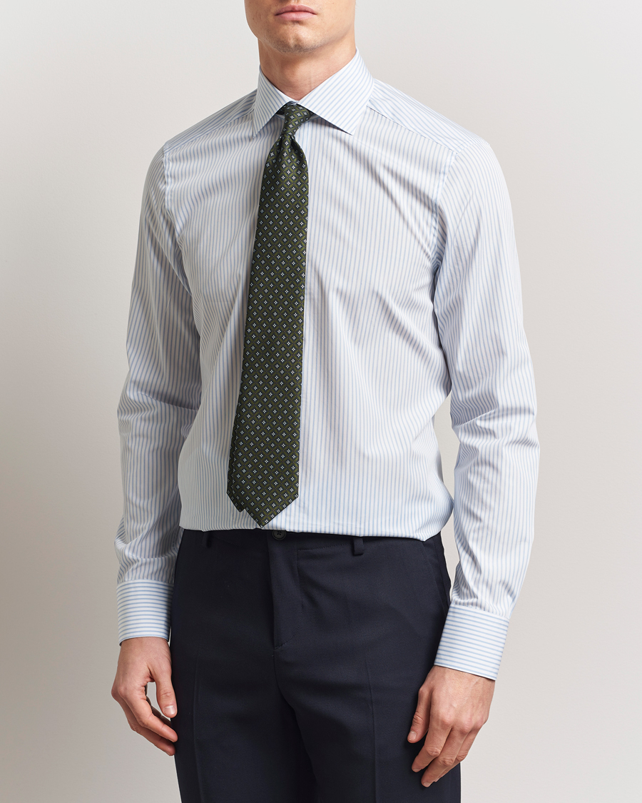 Heren | Overhemden | Stenströms | Slimline Striped Poplin Shirt White/Blue