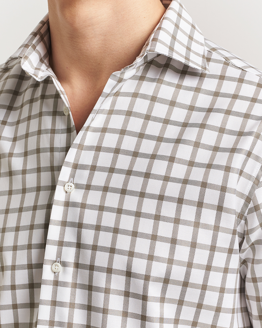 Heren | Overhemden | Stenströms | Fitted Body Checked Cut Away Shirt Taupe/White